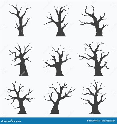 Set Of Naked Trees Silhouettes On White Background Stock Vector