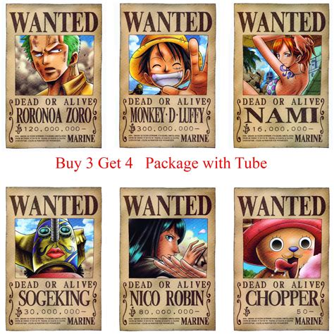 One Piece Wanted Posters Luffy Zoro Sanji Nami Robin Home Decoration