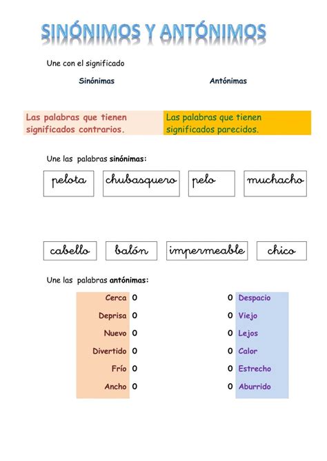Sinónimos Y Antónimos Interactive Worksheet For 2º 3º Sinónimos Y