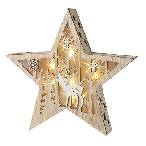 Wooden Led Star Decoration With Deer Scene Bow Interiors