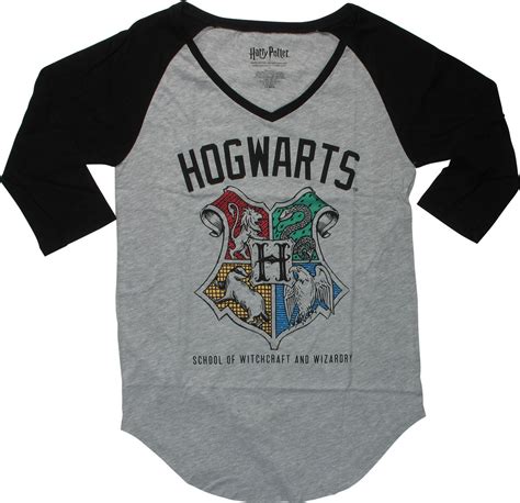 Harry Potter Hogwarts Crest Raglan Juniors T Shirt