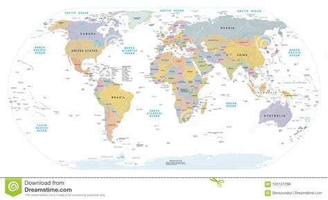 Mappa Di Mondo Politica Altamente Dettagliata Vettore Di ENV