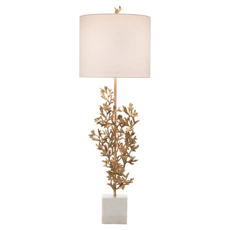 John Richard Modern Classic Brass Botanical White Marble Base Table Lamp