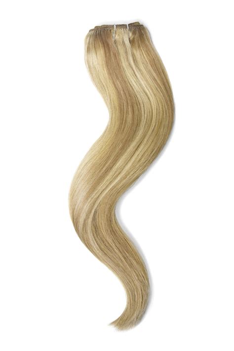 Quad Wefted Remy Clip In Human Hair Extensions Natural Sandy Blonde