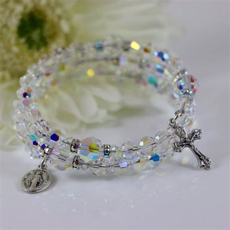 Wrap Rosary Bracelet In Swarovski Ab Crystal And Silver Etsy