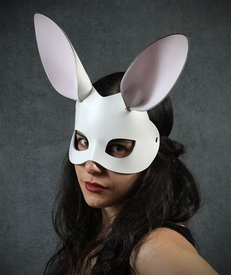 Bunny Leather Mask In White Etsy Leather Mask Mask Animal Masks