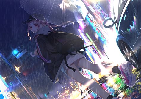 1024x768 Anime Girl With Umbrella In Rain 1024x768
