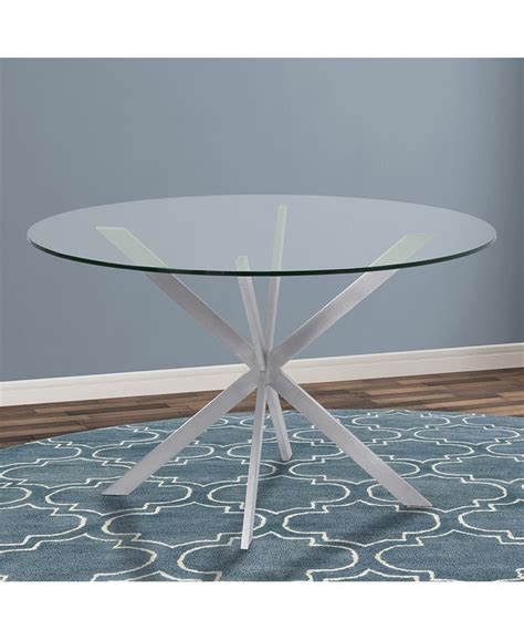 Armen Living Mystere Round Dining Table In Brushed Stainless Steel With Clear Tempered Glass