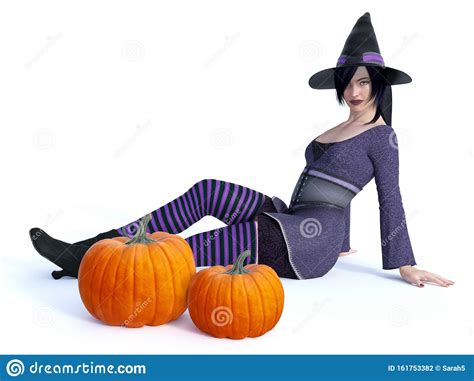 3d Rendering Of Witch With Pumpkins Stock Illustration Illustration Of Sitting Witch 161753382