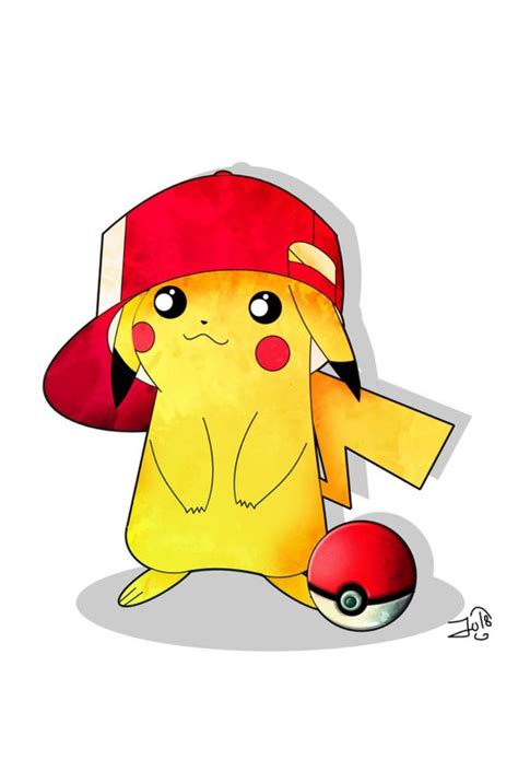 A Drawing Of A Pikachu With A Red Hat On It S Head