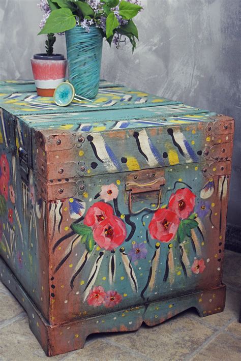 Painted Trunk Chalk Paint Furniture Eclectic Folk Decorative Boxes