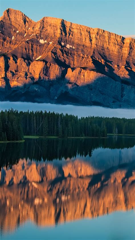 Lake Minnewanka Wallpaper 4k Sunrise Canadian Rockies Brown
