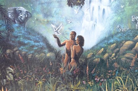 90s African American Adam And Eve Garden Of Eden Lithograph On Etsy