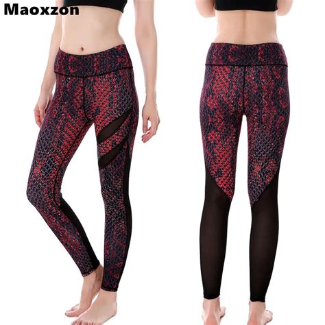 Maoxzon Womens Mesh Patchwork Workout Fitness Skinny Pants Woman Serpentine Print Sexy Jogger