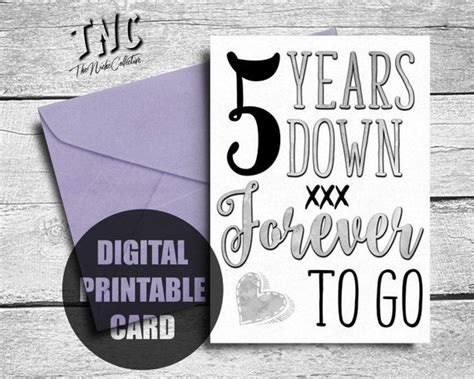 5 Year Anniversary Card Printable Happy 5th Anniversary Card Etsy