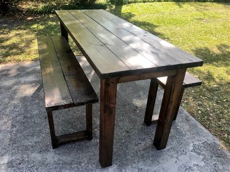Tall Rustic 7ft Farmhouse Table With Tall Benches Bar Height Etsy