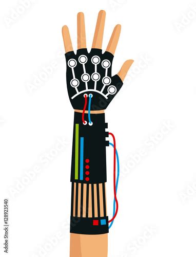Hand Using Wired Glove Device Vr Technology Vector Illustration Eps 10