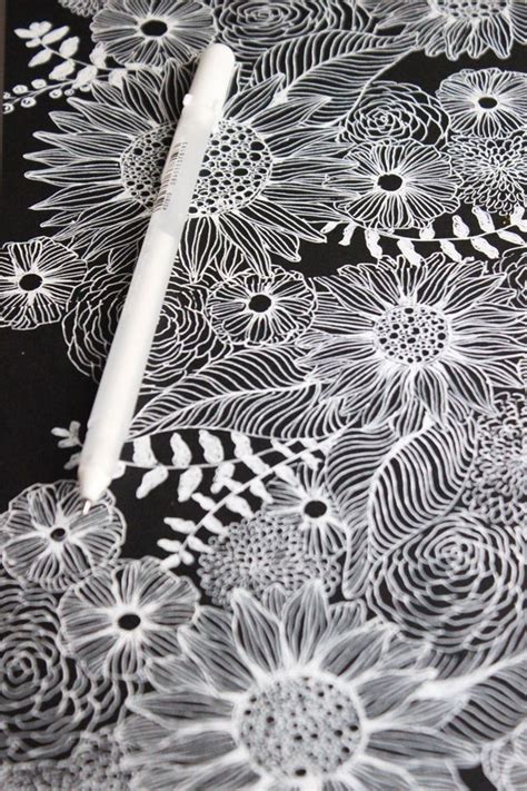 A Peek Inside My Sketchbook One Bouquet 3 Ways Black Paper Drawing