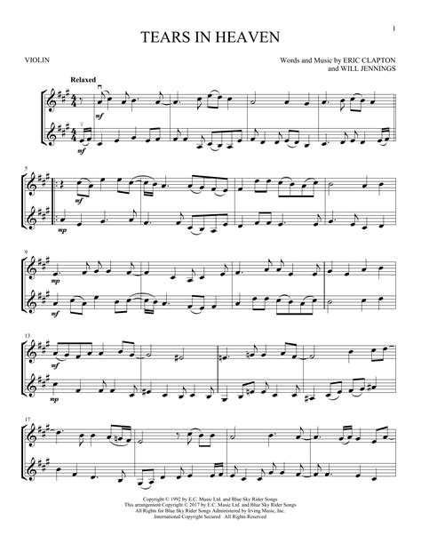 Eric Clapton Tears In Heaven Sheet Music Notes Download Printable PDF Score