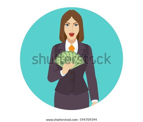Businesswoman Money Portrait Businesswoman Flat Style Stock Vector Royalty Free 594709394
