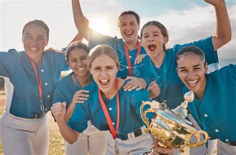 Group Young Athletes Holding Trophy Stock Photos Free And Royalty Free