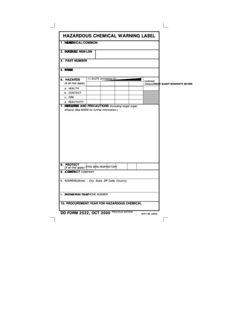 Hazardous Chemical Warning Label Form Printable Pdf Download