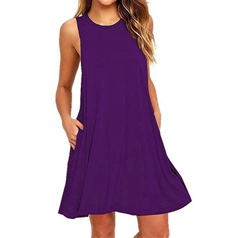 Women Summer Casual Sleeveless Cotton Polyester Dresses Pure Color