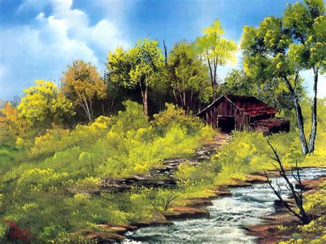 Meadow Stream Bob Ross Freehand Landscapes Painting In Oil For Sale