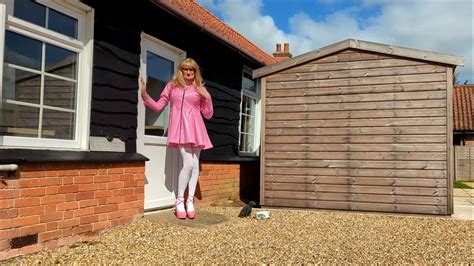 Tranny Outdoors In Pink Pvc Dress Youtube
