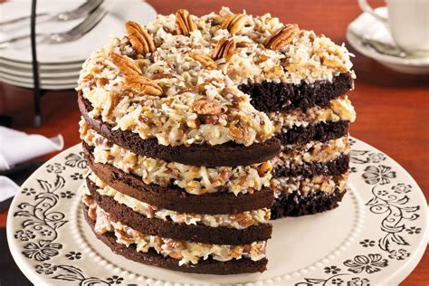 Sour cream, oil, eggs, and buttermilk keep it extremely moist. Sky High German Chocolate Cake | MrFood.com