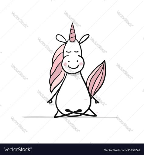 Funny Unicorn Doing Yoga Sketch For Your Design Vector Image