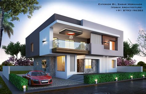 Modern Bungalow Exterior By Ar Sagar Morkhade Vdraw Architecture