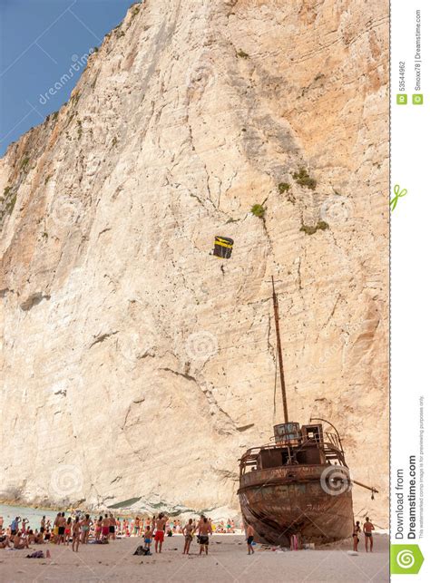 Base Jump In Shipwreck Beach Of Zakynthos Island Editorial Photography