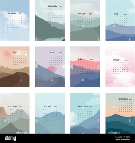 Sky And Mountain Yearly Calendar Vector In Minimal Scandinavian