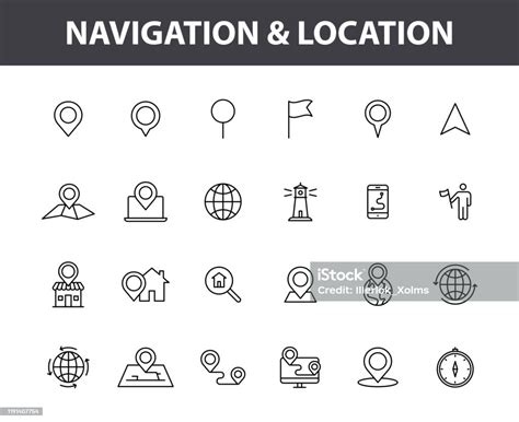Kumpulan Ikon Web Navigasi Dan Lokasi 24 Dalam Gaya Garis Gps Kompas