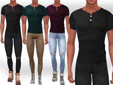 The Sims Resource Male Sims Fit Button Tees