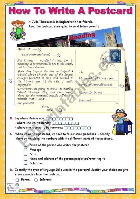 How To Write A Postcard Prewhileafter Writing Activities Esl