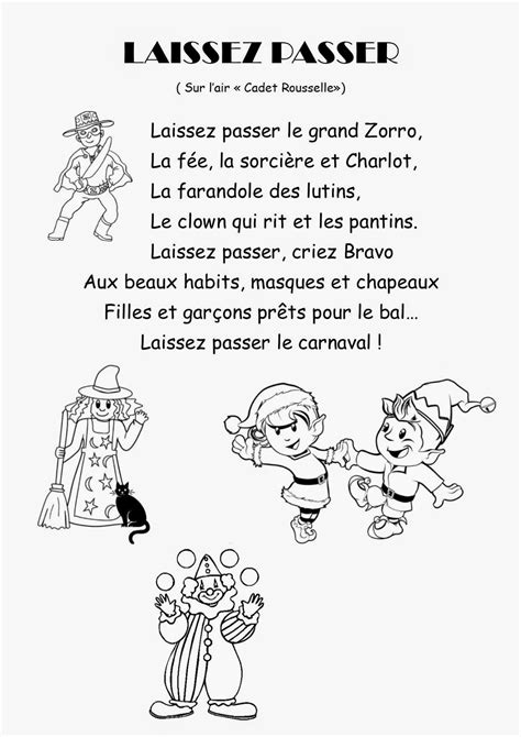 Ma Petite Maternelle Comptine Laissez Passer Le Carnaval Theme Carnaval French Poems