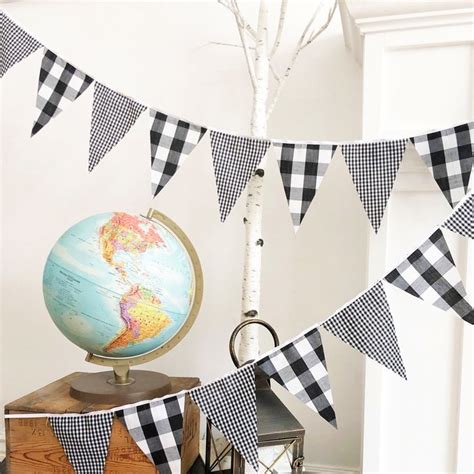 Gingham Banner Bunting Fabric Pennant Garland Flags Baby Etsy