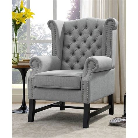 Shop Vista Light Grey Fabric Wingback Button Tufted Accent Chair Free