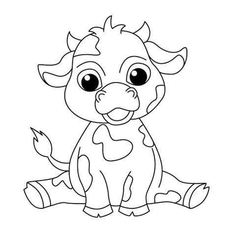 Vetor de ilustração de página para colorir de desenho animado de vaca fofa para livro de colorir
