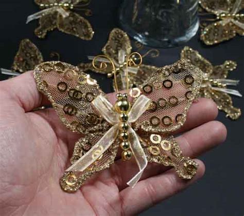 Gold Nylon Artificial Butterflies Anniversary 25th And 50th Party
