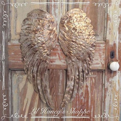 Resin wall decorations angel with wings quick details : Large metal Angel wings wall decor distressed gold ivory ...