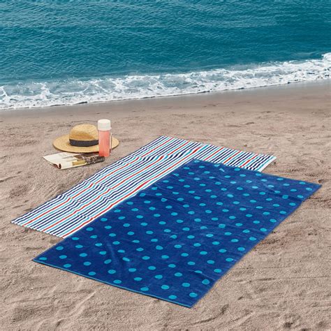 Mainstays Stripe And Polka Dot Reversible Cotton Beach Towel Pack