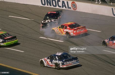 Geoff Bodine In Action Crash Into Terry Labonte During Race At News