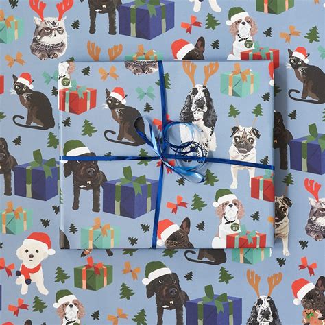 Christmas Wrapping Paper Of Dogs And Cats With Christmas Presents