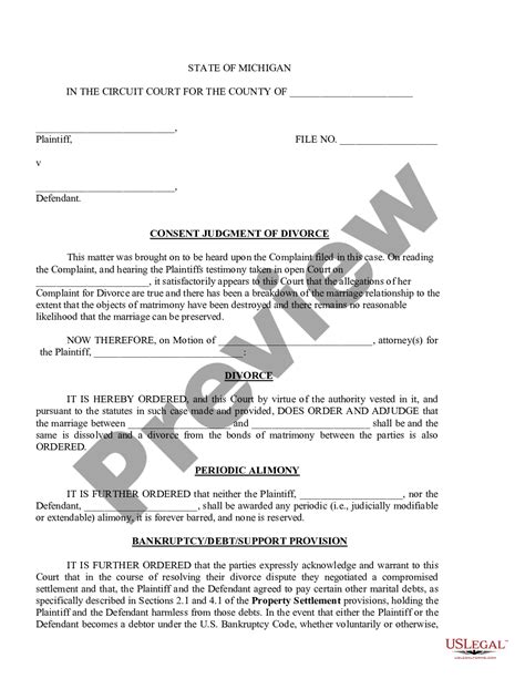 michigan consent judgment of divorce judgement of divorce form michigan us legal forms
