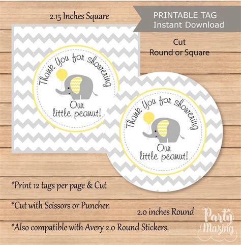 The examples below are the center section of the note. Yellow Elephant Baby Shower Printable Thank You DIY Tags ...