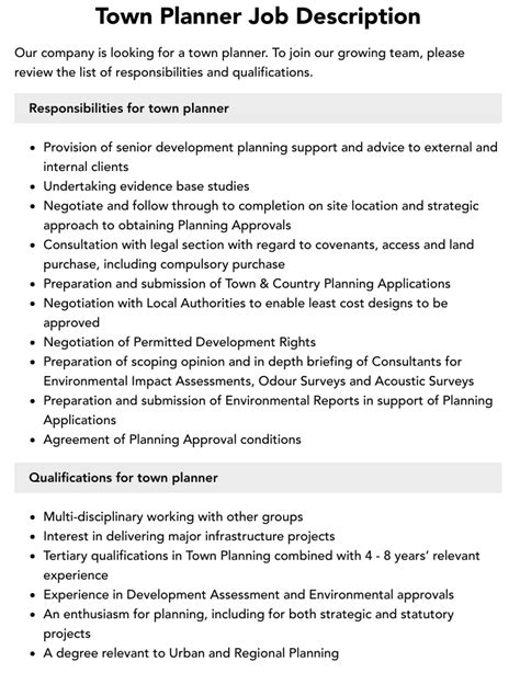 Town Planner Job Description Velvet Jobs