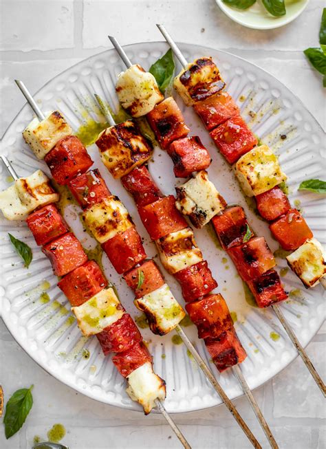 Watermelon Halloumi Skewers Grilled Watermelon Halloumi Skewers